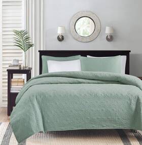 Madison Park 675716479466 Quebec Quilt Set - Luxurious Damask Stitching Design Cotton Filled Lightweig