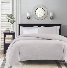 Madison Park 675716585549 Quebec Quilt Set - Luxurious Damask Stitching Design Cotton Filled Lightweig