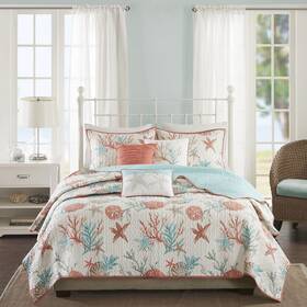 Madison Park 675716748036 Quilt Set Cottage Coastal Design Starfish Print - All Season Coverlet Bedsp