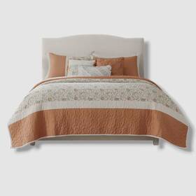 Madison Park 675716752644 Orange Reversible Stella Percale Quilt Set- King/california King
