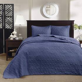 Madison Park 675716771997 Quebec Reversible Quilt Set Damask Design Bedspread Navy