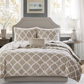 Mpe13-242 Madison Park 675716778651 4 Pieces Taupe Merritt Coverlet Set Full&queen