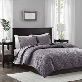 Madison Park 675716809539 Set Velvet Casual Geometric Stitching Design All Season Lightweight Coverlet Coz