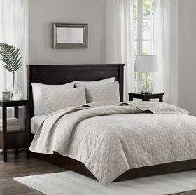 Madison Park 675716809577 Harper 3 Piece Velvet Quilt Set King California Ivory