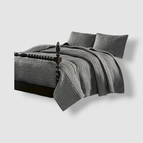 Madison Park 675716925383 Gray Signature Serene Hand Quilted 3-pc. Coverlet Set Size King