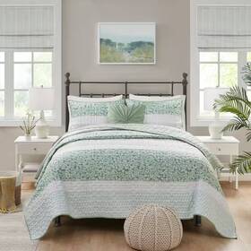 Madison Park 726084107014 Evian Green Polyester Full/queen Seersucker Quilt Set