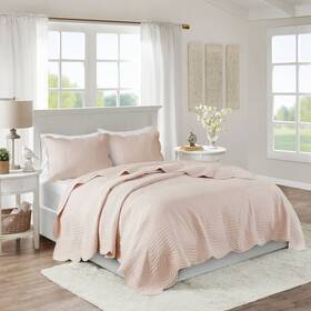 76706329 Madison Park 3pc Full/queen Genoa Scalloped Edge Reversible Coverlet Set Blush