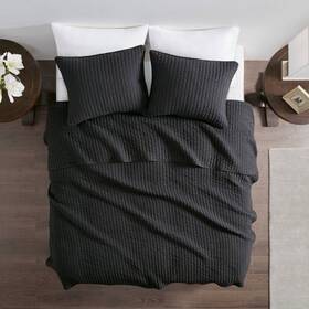 76747675 Madison Park Mitchell Full/queen 3pc Reversible Coverlet Set Black