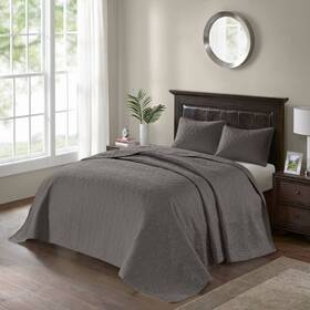 77375297 Madison Park 3pc Full Vancouver Reversible Bedspread Set Dark Gray -