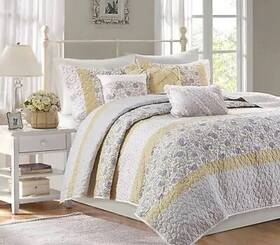 81970688 Madison Park Full/queen Stella Cotton Percale Reversible Coverlet Set Yellow 6pc