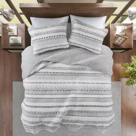 93533224 Madison Park 3pc Full/queen Levi Printed Microfiber Seersucker Quilt Set