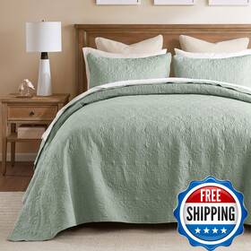 B00vhaw406 Madison Park Quebec King Size Quilt Bedding Set - Seafoam Damask 3 Piece