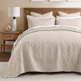 B01b4nla7i Madison Park Quebec Full Size Quilt Bedding Set - Ivory Damask 3 Piece