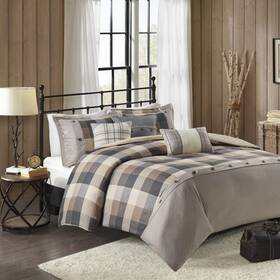 Mp12-7216 Madison Park Ridge Duvet Set - Cabin Lodge Plaid Herringbone Design Button A