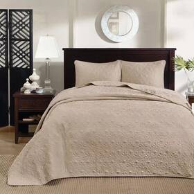 Mp13-1565 Madison Park Queen Size Bedding Oversized Bedspread Khaki 3 Piece Elegant Classic 102 X 118 Inch