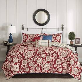 Mp13-5018 Madison Park Lucy 100% Cotton Quilt Set King/cal King 104 Inch X94 Red