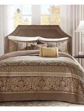 Mp13-5318 Madison Park Bellagio Brown Patterned Queen Bedspread Set