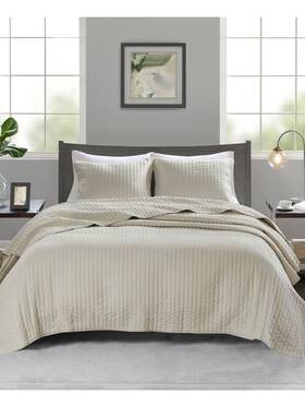 Mp13-628 Madison Park Jaxson Beige Solid Twin Txl Quilt Set