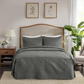Mp13-6475 Madison Park Quebec Split Corner Quilted Bedspread Classic King Dark Grey