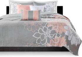 Mp13-6834 Madison Park Lola 100% Cotton Quilt Set Floral Channel Stitch Full/queen 90x90
