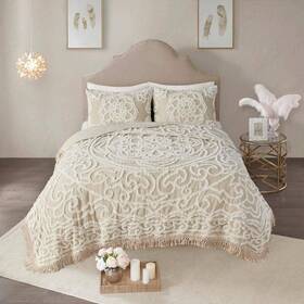 Mp13-7119 Madison Park Virginia 3-piece Taupe Cotton Tufted Chenille Medallion Fringe King/cal King Set