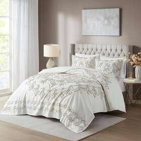 Mp13-7145 Madison Park Coverlet Set 92 Inch X104 King/cal King Bedroom Linen Ivory/taupe 3-pcs
