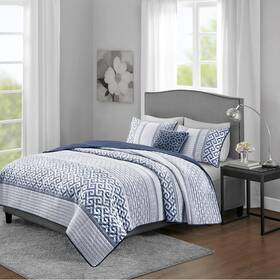 Mp13-7396 Madison Park Quilt Set Jacquard Stripes Coverlet Bedspread King/cal King 104x94 Inch