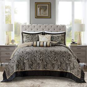 Mp13-7960 Madison Park Aubrey Reversible Quilted Bedspread Set Oversized Queen Black