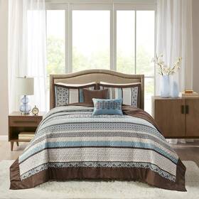 Mp13-7967 Madison Park Princeton Reversible Quilted Oversized King Blue/brown