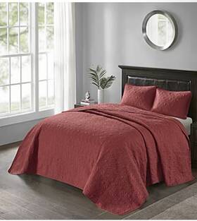 Mp13-8484 Madison Park Queen Bedspread Set Red Floral Quilted Oeko-tex