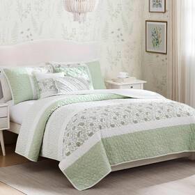 Mp13-8602 Madison Park King Quilt Set Cotton Coverlet King/cal Sage Green