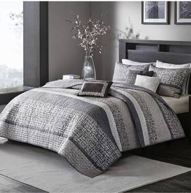 Mp713300 Madison Park Full/queen Coverlet Set Gray Black White Jacquard Geometric Quilted