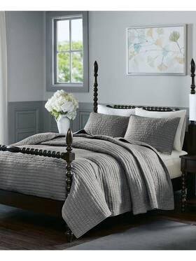 Mps13-272 Madison Park Gray Solid Full Queen Quilt Set