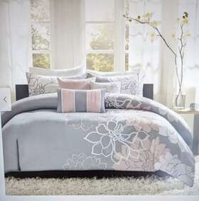 Ollx-mp13-6835 Madison Park Brianna Coverlet Set King/cal King Grey/blush Cotton Sateen