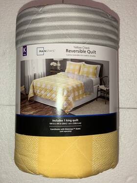 Mainstay 735732092688 King Yellow Check Polyester Pattern Quilt Reversible