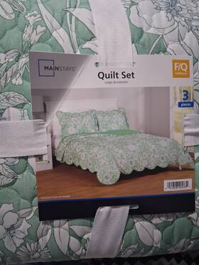 Mainstays 041808205334 Green Floral 3-piece Quilt Set Full/queen