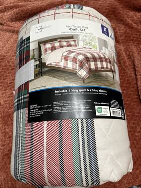 Mainstays 665721182871 New-king Size Quilt Set-red Tartan Plaid-with 2 Shams-mainstays 3 Piece Set