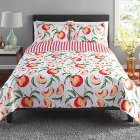 Mainstays 735732678714 Peaches Stripe Reversible Quilt Set With Tote 4pc Queen Full F/q Farmhouse New