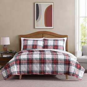 Ms042803784605 Mainstays 3-piece Adult Quilt Set Red Tartain Plaid &