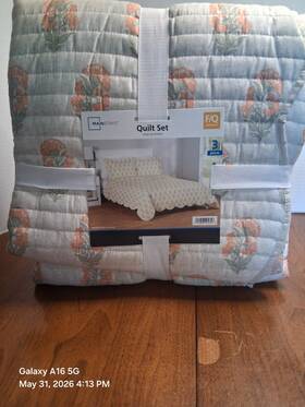 Ms2515017720ae Mainstays Full/queen 3-piece Floral Quilt Set Gray Orange Green Quilted
