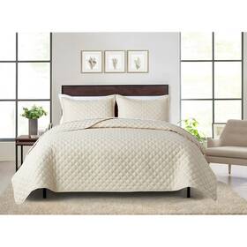 Ms8501321522304 Mainstays 7-piece Beige Reversible Quilt Set With White Sheets