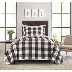 Ms8501321522372 Mainstays 5 Piece Buffalo Check Reversible Quilt Set With Soft Gray Sheets Twin