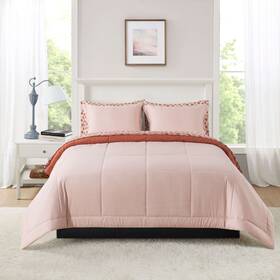 Ms8502263422-22 Mainstays 7-piece Reversible Bed In A Bag Comforter Set With Sheets Pink Blush Full
