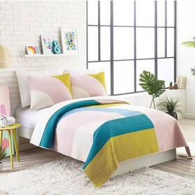 80233606 Makers Collective 2pc Twin Modshapes Quilt Set Pink - Ampersand For