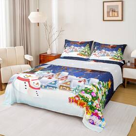 Cyjs1670clbzc-queen Manfei Christmas Sheet Set Queen Size Snowman Tree Print Bed