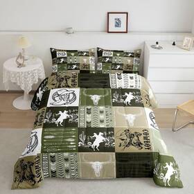 Wws17262zc-bz Manfei Ust Cowboy Comforter Set Twin Size Bull Skull Horse Arrow Quilt With