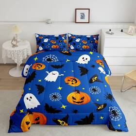 Zzrs3739zc-bz Manfei Usf Cute Pumpkin Comforter Set Full Size Halloween Theme Quilt With 2