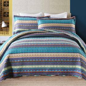 Marcielo 039339490374 3 Piece Bohemian Quilt Bedspread Set Blue Queen