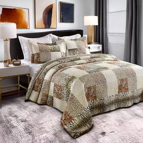 Marcielo 190497048071 3 Piece Quilted Bedspread Leopard Print Quilt Set Bedding Thro