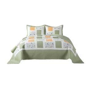 Marcielo 445022440428 3-piece Green/multi Vintage Style Holiday Bedding Patchwork Cotton Queen Quilt B